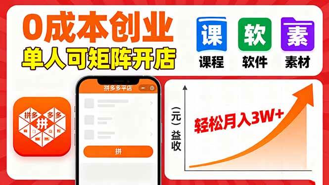 （16047期）拼多多虚拟电商，0成本，单人可矩阵开店，轻松月入3W+-777网创网