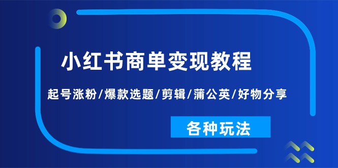 （11164期）小红书商单变现教程：起号涨粉/爆款选题/剪辑/蒲公英/好物分享/各种玩法-777网创网