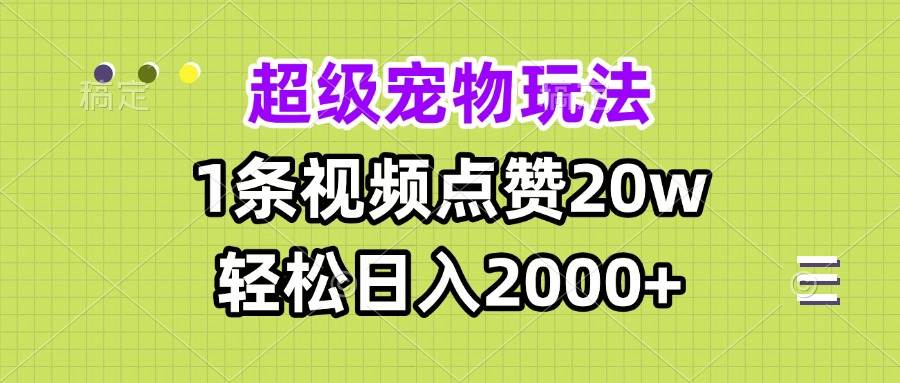 （13578期）超级宠物视频玩法，1条视频点赞20w，轻松日入2000+-777网创网