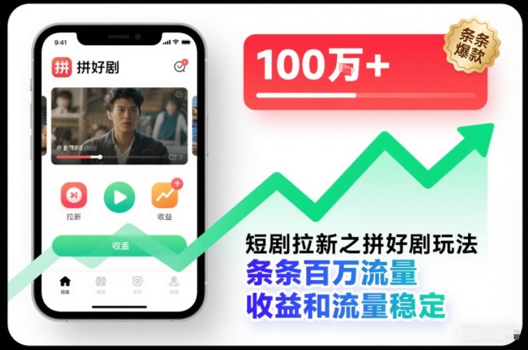 短剧拉新之拼好剧玩法，条条百万流量，收益和流量稳定-777网创网