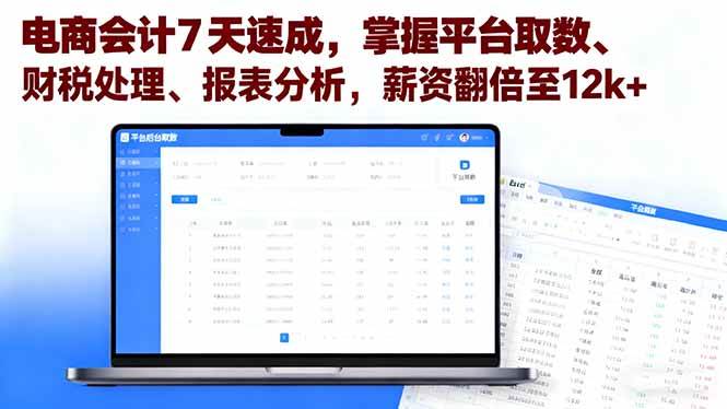 （16192期）电商会计7天速成，掌握平台取数、财税处理、报表分析，薪资翻倍至12k+-777网创网