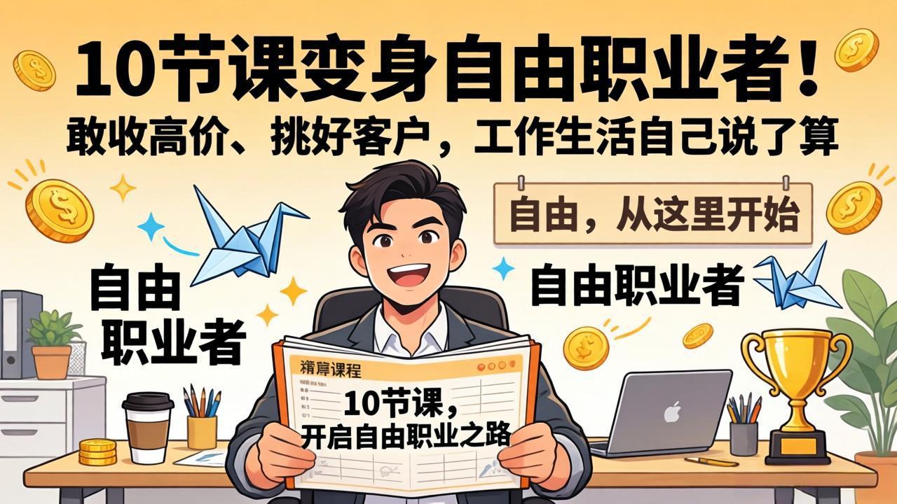 10 节课变身自由职业者!敢收高价、挑好客户,工作生活自己说了算-777网创网
