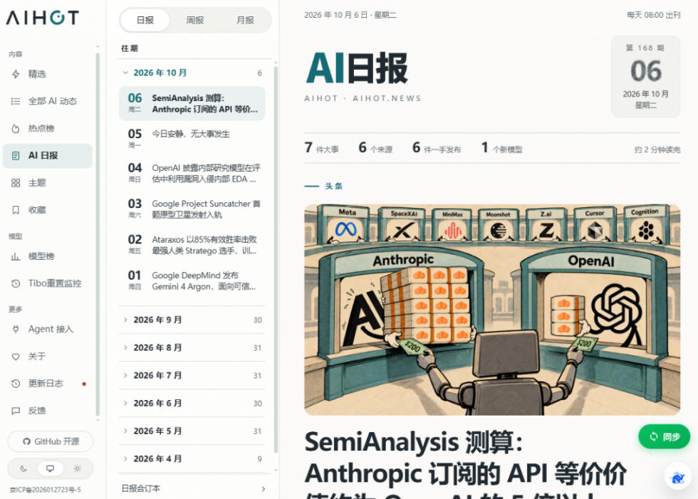 Github热门开源项目!开源行业热点站框架,支持自动采集、AI精选并自动产出各行业日报的AIHOT-777网创网
