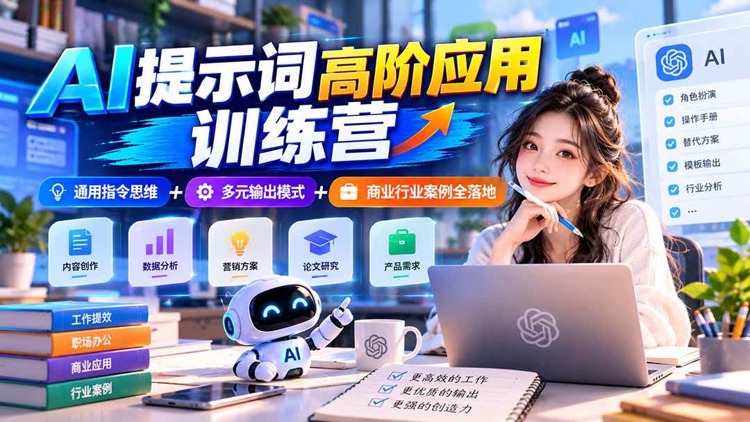 (20823期)【无水印】AI提示词高阶应用训练营|通用指令思维+多元输出模式+商业行业案例全落地-777网创网