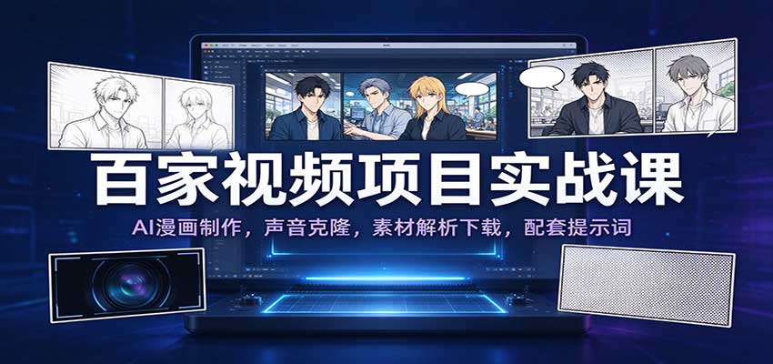 百家视频项目实战课:AI漫画制作,声音克隆,素材解析下载,配套提示词-777网创网