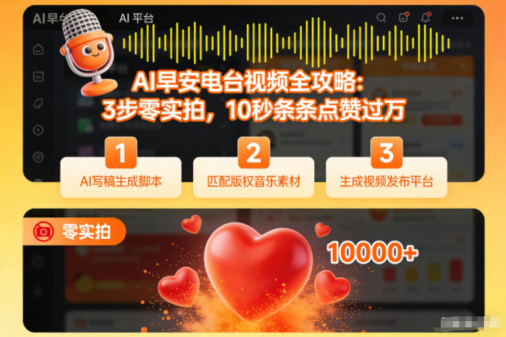 AI早安电台视频全攻略:3步零实拍,10秒条条点赞过万-777网创网
