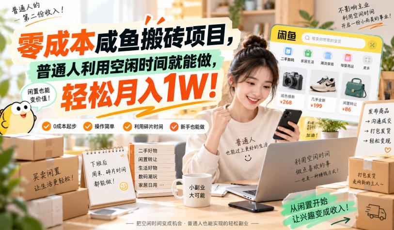 零成本咸鱼搬砖项目，普通人利用空闲时间就能做，轻松月入1W！【揭秘】-777网创网