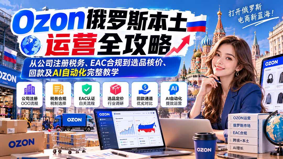 (20851期)Ozon俄罗斯本土运营全攻略:从公司注册税务、EAC合规到选品核价、回款及AI自动化完整教学-777网创网