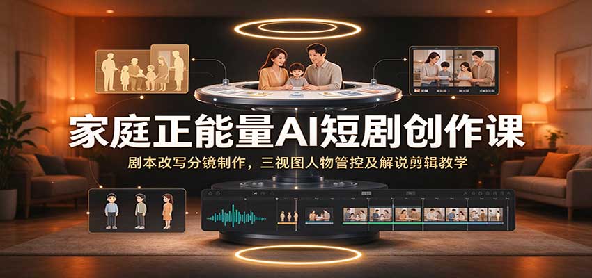 家庭正能量AI短剧创作课:剧本改写分镜制作,三视图人物管控及解说剪辑教学-777网创网