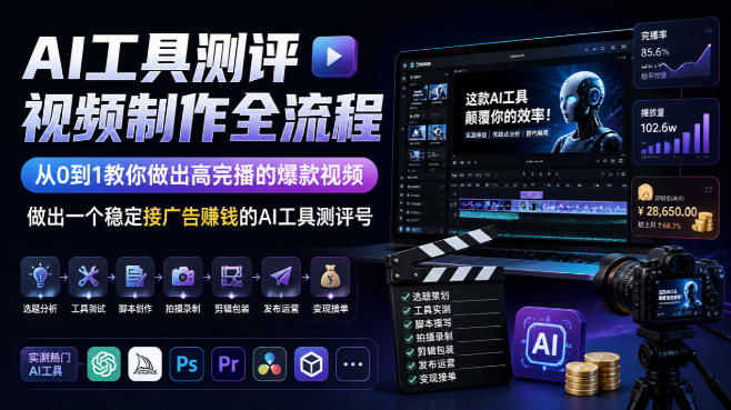 AI工具测评视频制作全流程，从0到1教你做出高完播的爆款视频，做出一个稳定接广告賺钱的AI工具测评号-777网创网