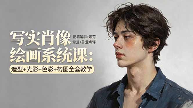 写实肖像绘画系统课：造型+光影+色彩+构图全套教学，配套笔刷+示范+作业点评-777网创网