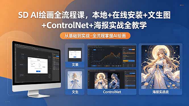 SD AI绘画全流程课,本地+在线安装+文生图+ControlNet+海报实战全教学-777网创网