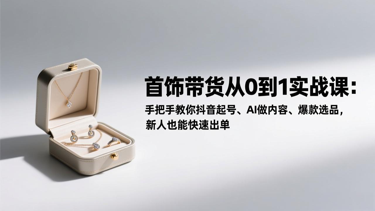 首饰带货从0到1实战课：手把手教你抖音起号、AI做内容、爆款选品，新人也能快速出单-777网创网