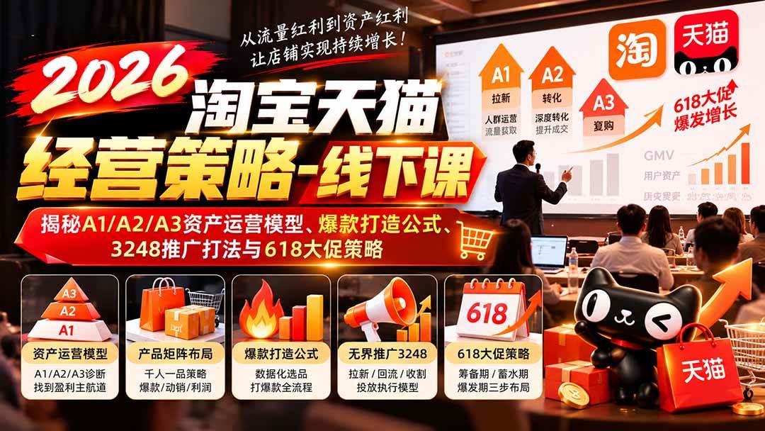 (20912期)2026淘宝天猫经营策略-线下课:揭秘A1/A2/A3资产运营模型、爆款打造公式、3248推广打法与618大促策略 (20912期)2026淘宝天猫经营策略-线下课:揭秘A1/A2/A3资产运营模型、爆款打造公式、3248推广打法与618大促策略