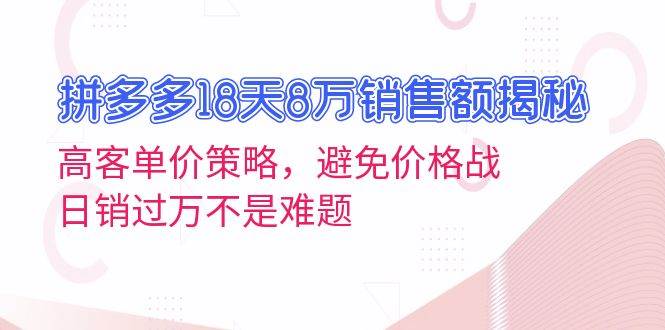（13383期）拼多多18天8万销售额揭秘：高客单价策略，避免价格战，日销过万不是难题-777网创网