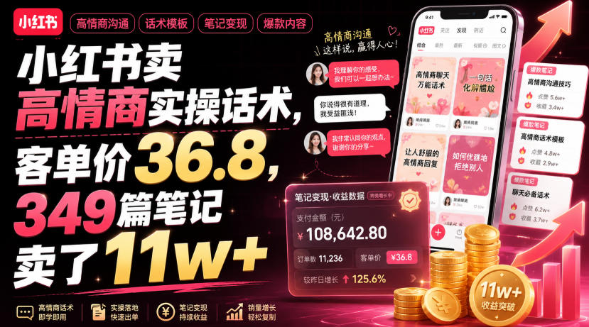 小红书卖高情商实操话术,客单价36.8,349篇笔记卖了11w+!-777网创网