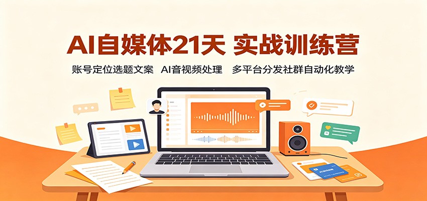 AI自媒体21天实战训练营：账号定位选题文案，AI音视频处理，多平台分发社群自动化教学-777网创网