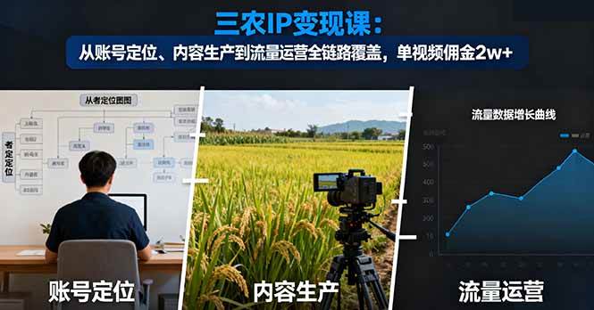 （16229期）三农IP变现课：从账号定位、内容生产到流量运营全链路覆盖，单视频佣金2w+-777网创网