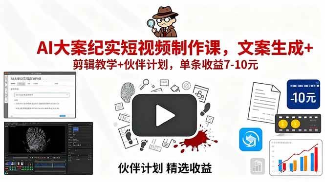 图片[1]-（15992期）AI大案纪实短视频制作课，文案生成+剪辑教学+伙伴计划，单条收益7-10元-777网创网