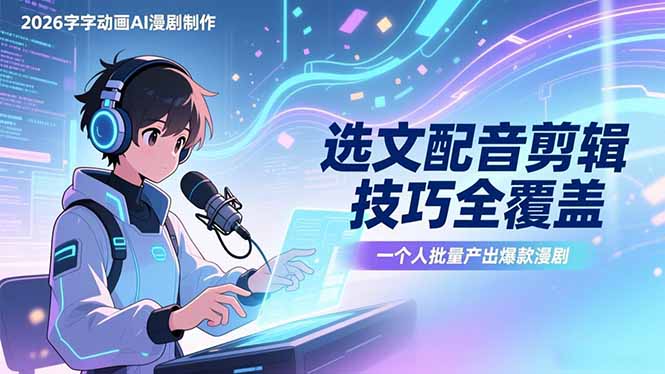 2026字字动画AI漫剧制作-1期，选文配音剪辑技巧全覆盖，一个人就能批量产出爆款漫剧-777网创网