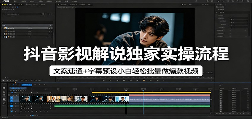 抖音影视解说独家实操流程，文案速通+字幕预设小白轻松批量做爆款视频-777网创网