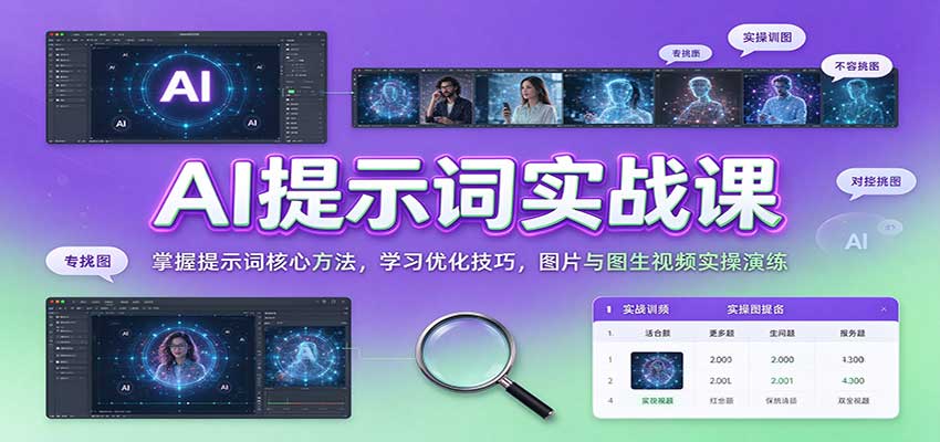 AI提示词实战课:掌握提示词核心方法,学习优化技巧,图片与图生视频实操演练-777网创网