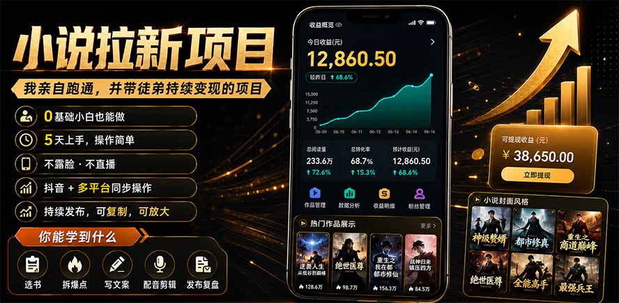 抖音及多平台小说拉新项目：我亲自跑通并持续带徒弟实操｜0基础小白5天上手快速变现-777网创网
