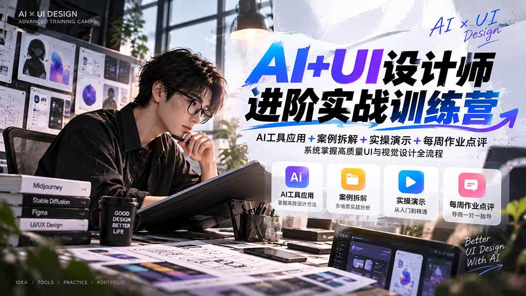 (20905期)【无水印】AI+UI设计师进阶训练营-第4期:AI工具应用+案例拆解+实操演示+作业点评,掌握高质量UI与视觉设计全流程-777网创网