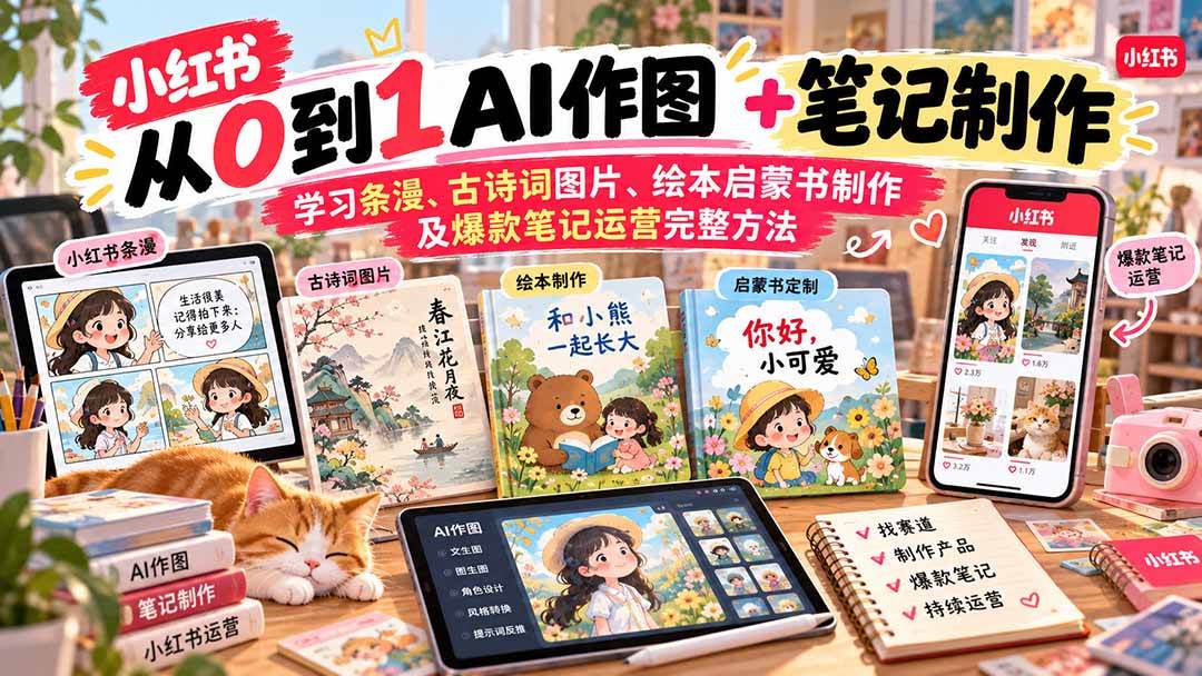 （20655期）2026小红书AI内容创作从0到1：学习条漫、古诗词图片、绘本启蒙书制作及爆款笔记运营完整方法-777网创网