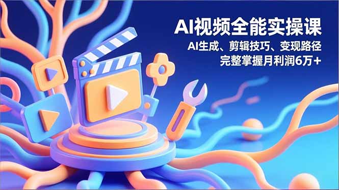 AI视频全能实操课，AI生成、剪辑技巧、变现路径，完整掌握月利润6万+-777网创网