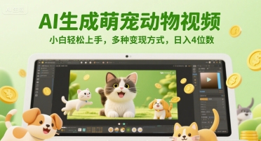 AI生成萌宠动物视频，小白轻松上手，多种变现方式，日入4位数-777网创网