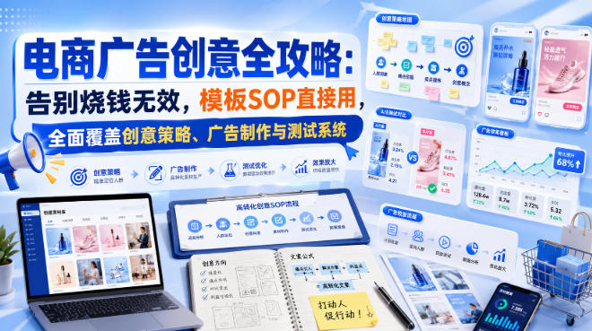 电商广告创意全攻略：告别烧钱无效，模板SOP直接用，全面覆盖创意策略、广告制作与测试系统【原创双语字幕】-777网创网