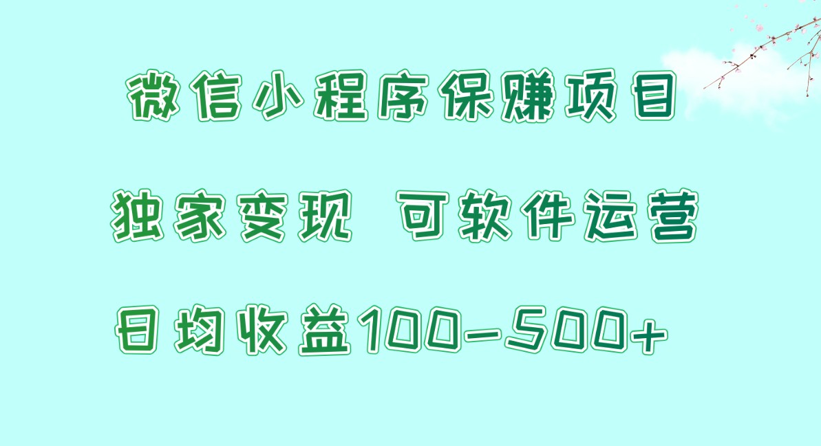 微信小程序保赚项目,日均收益100~500+,独家变现,可软件运营-777网创网