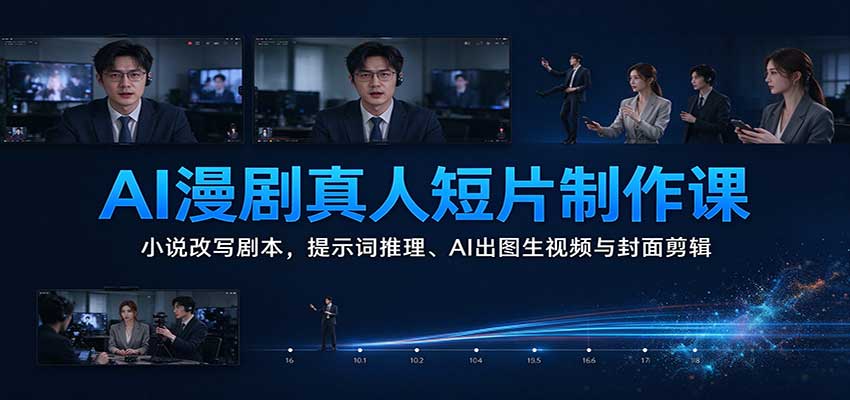 AI漫剧真人短片制作课:小说改写剧本,提示词推理、AI出图生视频与封面剪辑-777网创网