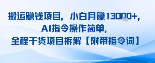 搬运挣钱项目,AI指令操作简单,小白月入1W+,全程干货项目拆解