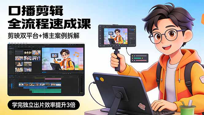 口播剪辑全流程速成课,剪映双平台+博主案例拆解,学完独立出片效率提升3倍-777网创网