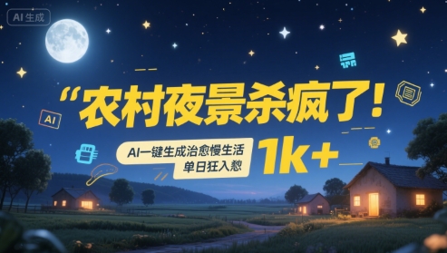 农村夜景杀疯了!AI一键生成治愈系慢生活,单日狂入1k+-777网创网