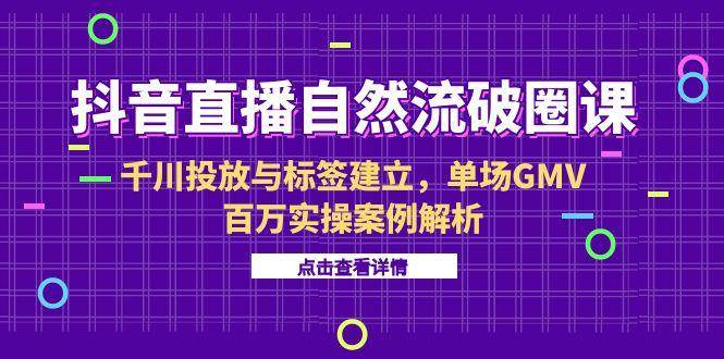 （15136期）抖音直播自然流破圈课-6月，千川投放与标签建立，单场GMV百万实操案例解析-777网创网