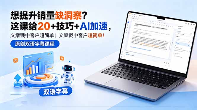 想提升销量缺洞察？这课给 20 + 技巧 + AI 加速，文案戳中客户超简单！【原创双语字幕】-777网创网