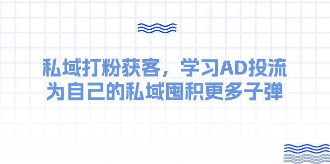 （10728期）某收费课：私域打粉获客，学习AD投流，为自己的私域囤积更多子弹-777网创网