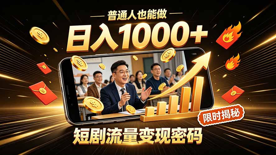 一部手机做短剧分发，不用真人出镜、不用拍摄剧本，快手流量变现日赚千元-777网创网