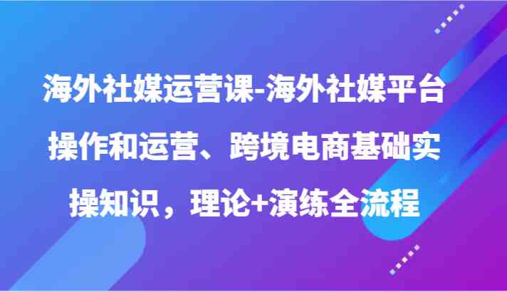 海外社媒运营课-海外社媒平台操作和运营、跨境电商基础实操知识，理论+演练全流程-777网创网