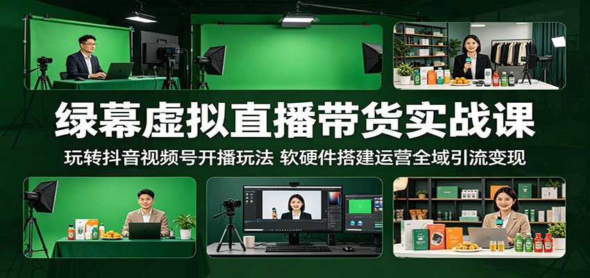 绿幕虚拟直播带货实战课：玩转抖音视频号开播玩法，软硬件搭建运营全域引流变现-777网创网