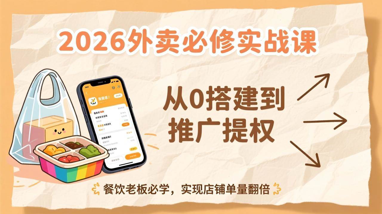 (17214期)2026外卖必修实战课:从0搭建到推广提权,餐饮老板必学,实现店铺单量翻倍 (17214期)2026外卖必修实战课:从0搭建到推广提权,餐饮老板必学,实现店铺单量翻倍