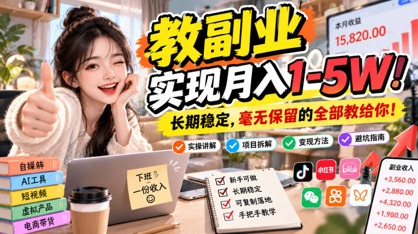 “教副业”实现月入1-5W！长期稳定，毫无保留的全部教给你！【揭秘】-777网创网