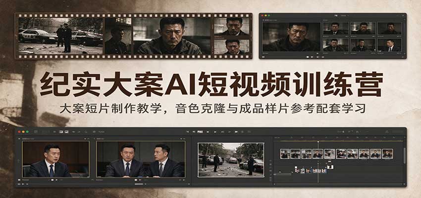 纪实大案AI短视频训练营:大案短片制作教学,音色克隆与成品样片参考配套学习-777网创网