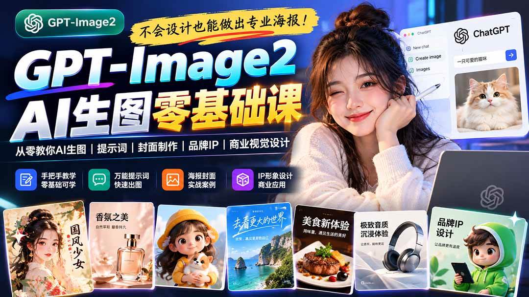 （20944期）不会设计也能做出专业海报！GPT-Image2从零教你AI生图、提示词、封面制作、品牌IP与商业视觉设计-777网创网
