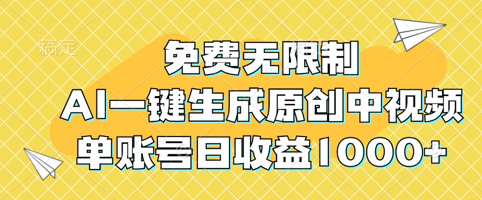 免费无限制，AI一键生成原创中视频，单账号日收益1000+-777网创网