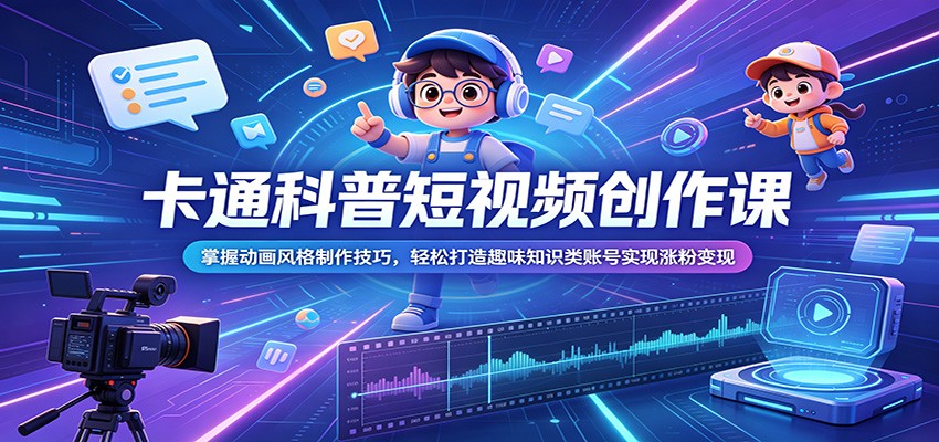 卡通科普短视频创作课：掌握动画风格制作技巧，轻松打造趣味知识类账号实现涨粉变现-777网创网