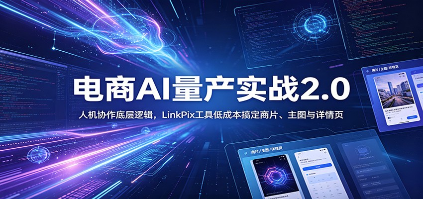 电商人AI量产实战2.0：人机协作底层逻辑，LinkPix工具低成本搞定商片、主图与详情页-777网创网